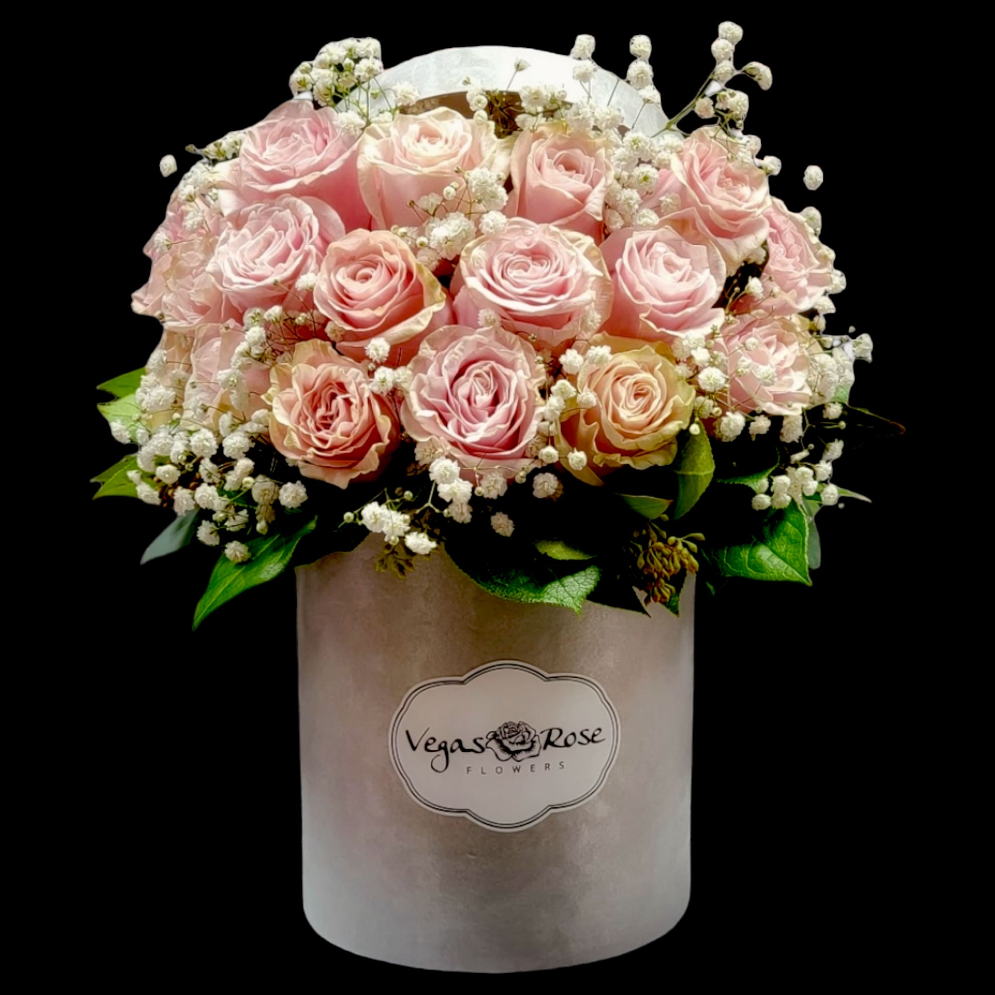 PINK ROSES WITH BABY BREATH BOX