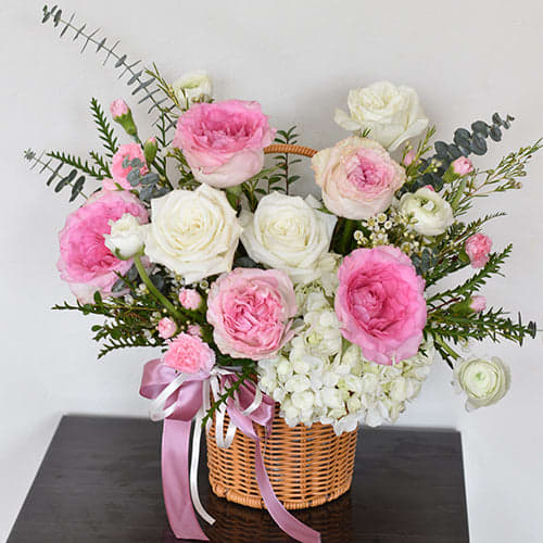Blush Blossom Basket Flower Bouquet