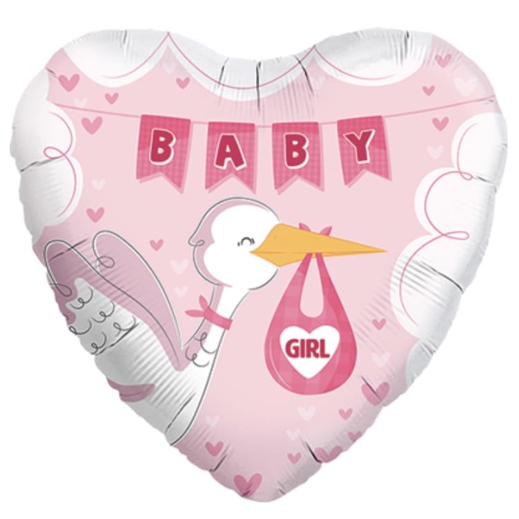 Baby Girl Stork Balloon Flower Bouquet