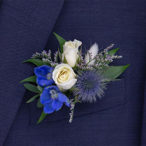 Blue and White Florals Pocket Square Flower Bouquet