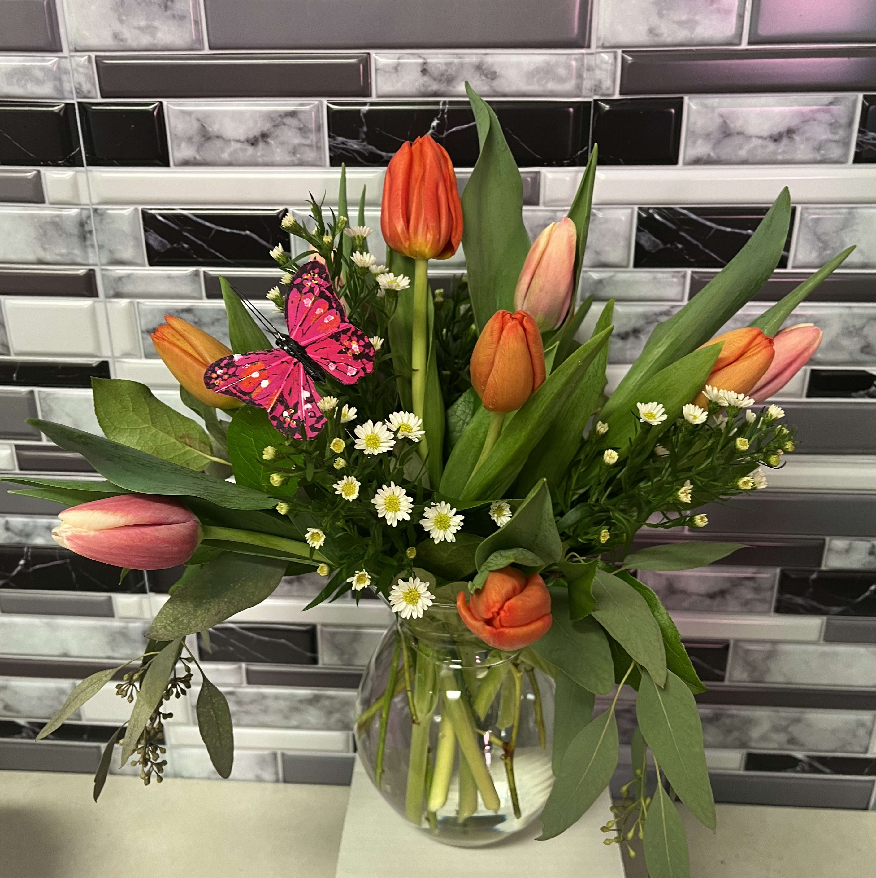 Assorted Tulip Vase Flower Bouquet