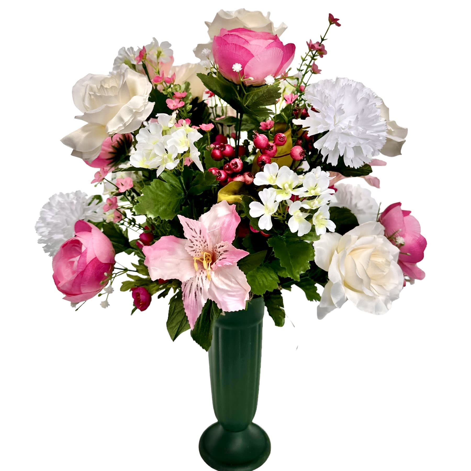 Pink and White Cemetery Vase Flower Bouquet