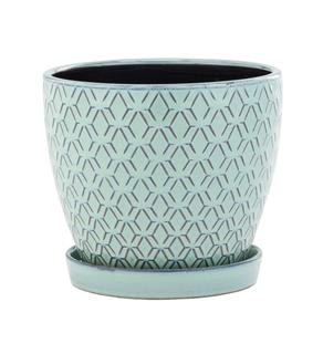 6" Aqua Pot with Saucer Flower Bouquet