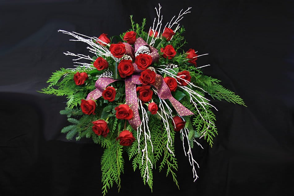 Classic Red Rose Winter Casket Spray
