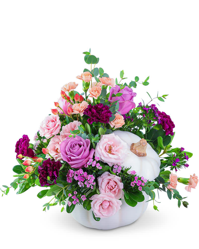 Artistic Blush in White Pumpkin Flower Bouquet