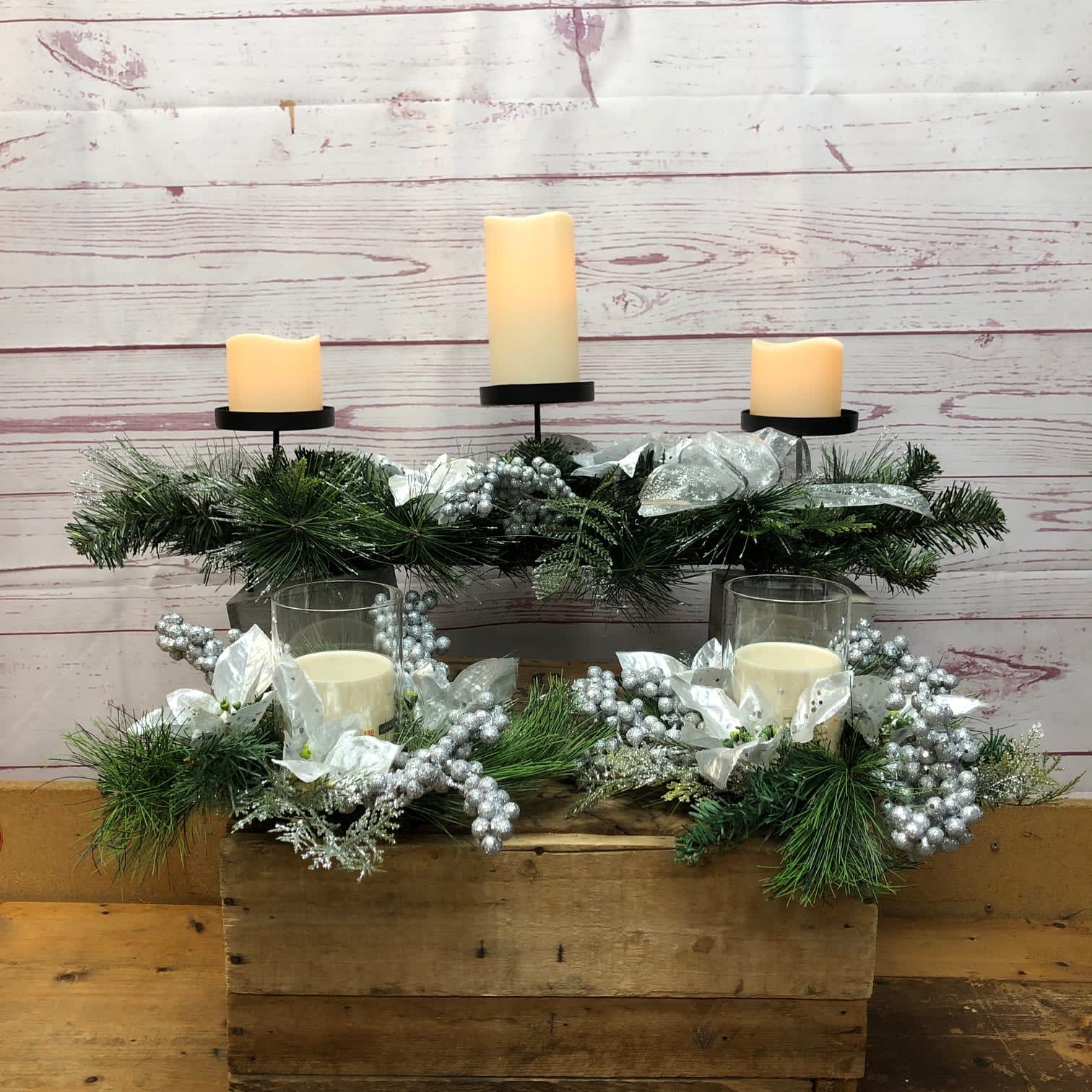 Classic Silver Christmas Silk (Artificial) Centerpiece