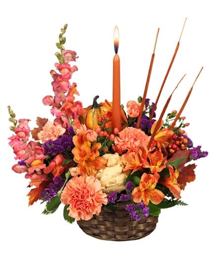 Fruitful Fall Basket Arrangement Flower Bouquet
