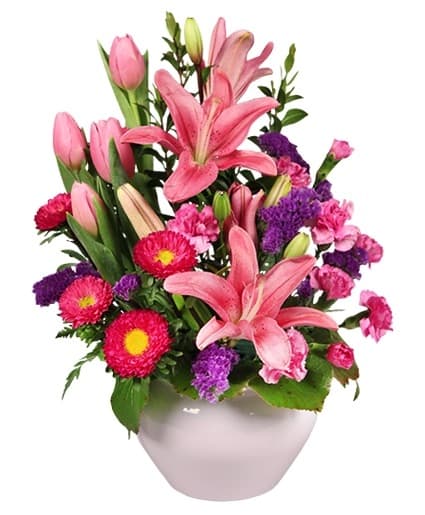 Pinks In Bloom Spring Flower Arrangement