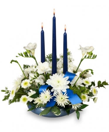 Bright White & Blue Centerpiece