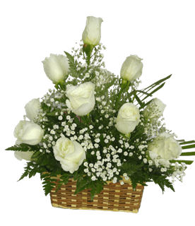 One Dozen White Roses in Basket