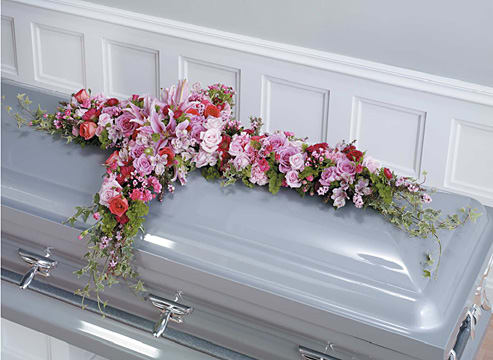Pink cross casket spray