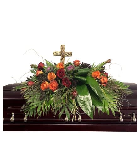 Old Wooden Cross Casket Spray