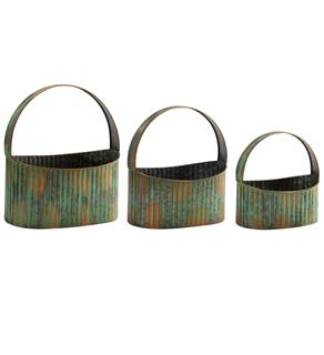 Green Patina Handled Baskets