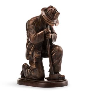 Bronze Kneeling Fireman Flower Bouquet