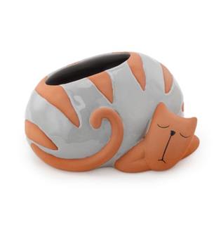 Gray Napping Cat Planter Flower Bouquet