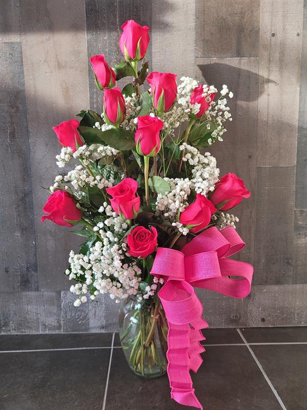 The Vertical Dozen Roses Bqt w/Curly bow