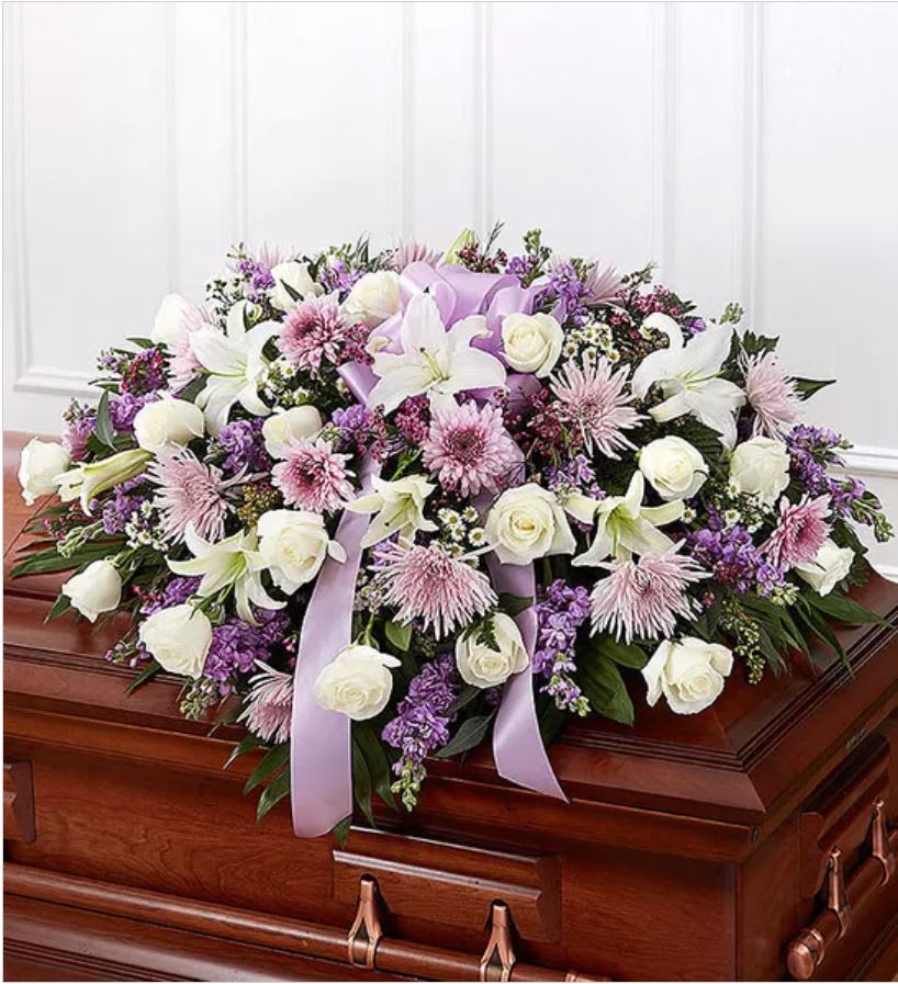 Lavender & White Mixed Half Casket Spray