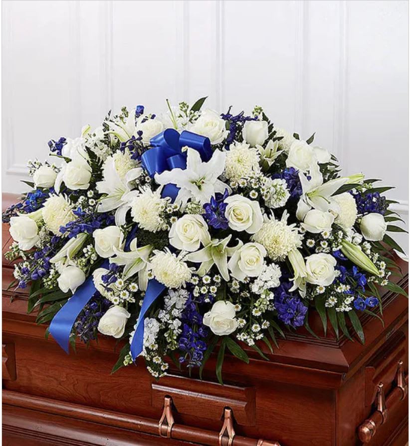 Blue & White Mixed Half Casket Spray