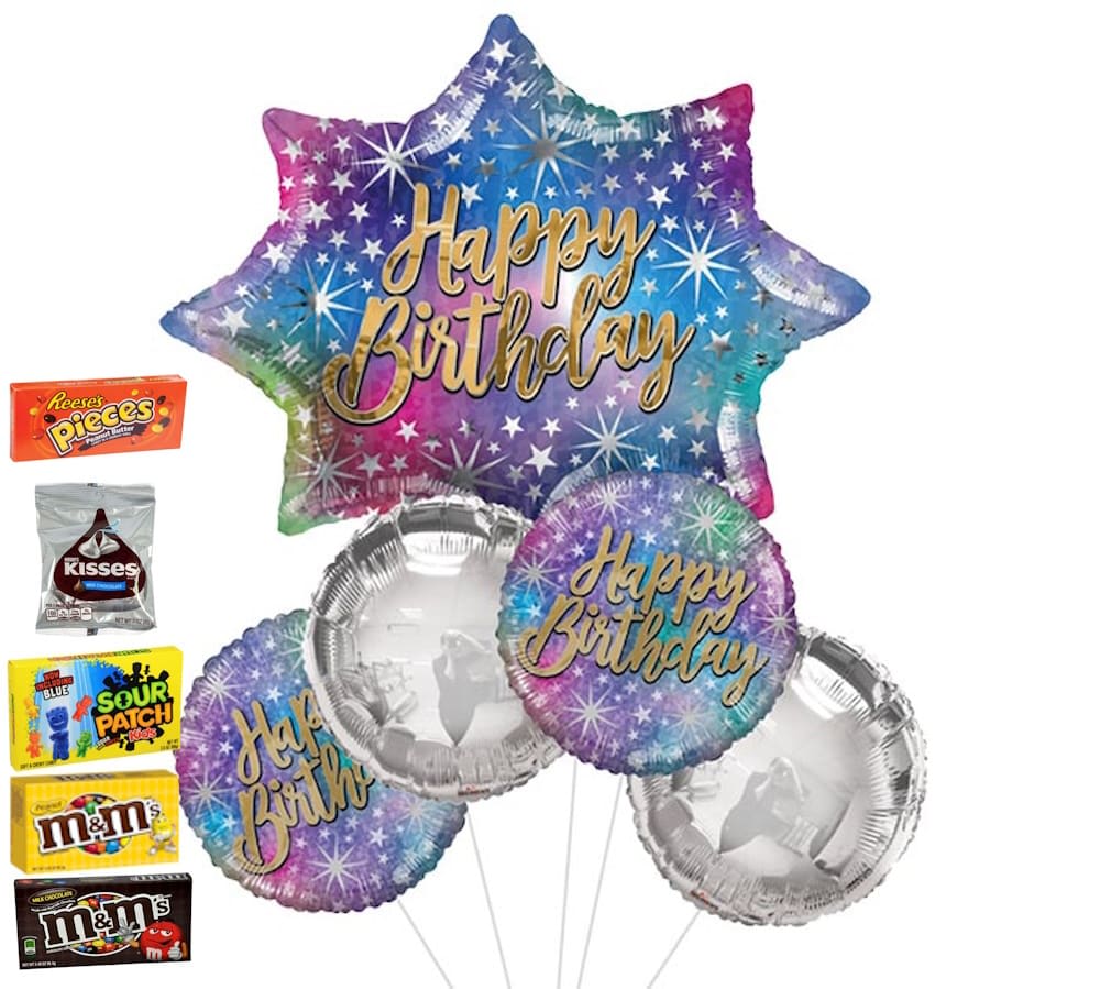 Happy Birthday Sparkle Balloon Bouquet With Candy Weight