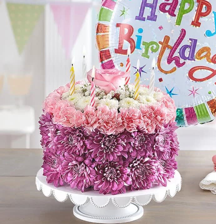 Birthday Wishes Flower Cake™ Pastel Flower Bouquet