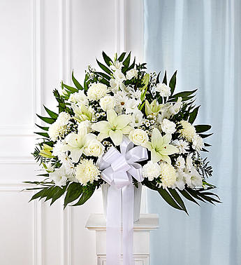 Heartfelt Sympathies™ White Standing Basket Flower Bouquet