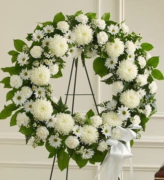 All White Standing Wreath Flower Bouquet