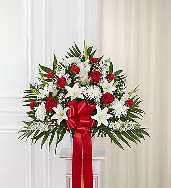 Heartfelt Sympathies™ Red & White Standing Basket Flower Bouquet