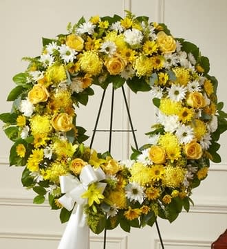 Yellow and White Standing Wreath Flower Bouquet