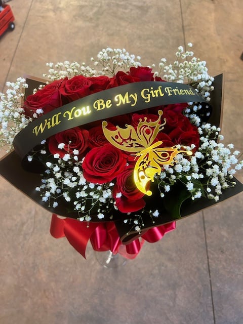 Modern Black Paper Rose Wrap Flower Bouquet