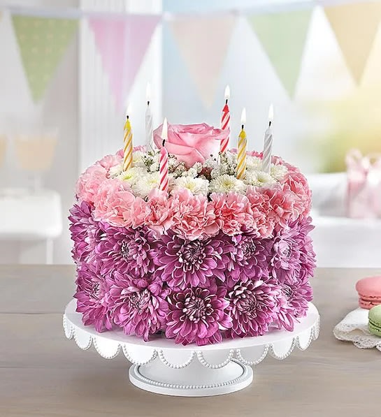 Happy Birthday Wishes Flower Cake™ Pastel Flower Bouquet