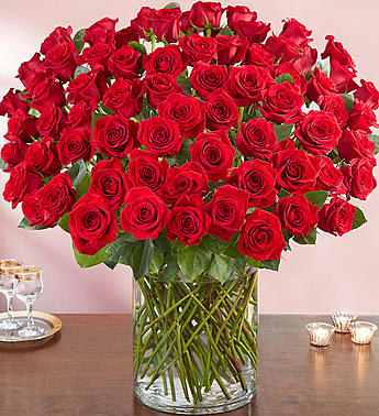100 Premium Red Roses in a Vase