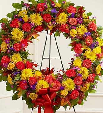 Standing Sympathy Wreath in Fall Colors
