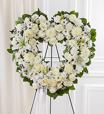 Always Remember White Floral Heart Tribute Flower Bouquet