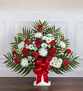 Heartfelt Tribute Red & White Floor Basket Flower Bouquet