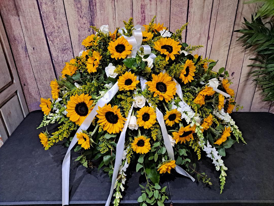 White Rose and Sunflower Casket Spray Flower Bouquet