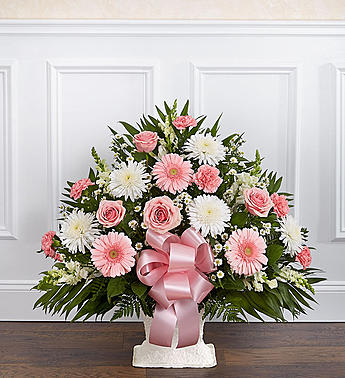 Heartfelt Tribute Pink & White Floor Basket