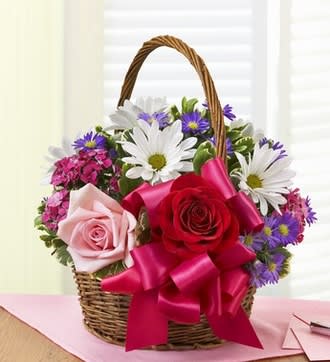 Basket of Love with Roses Flower Bouquet