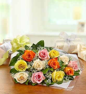 One Dozen Rose Presentation Bouquet - Mixed Flower Bouquet