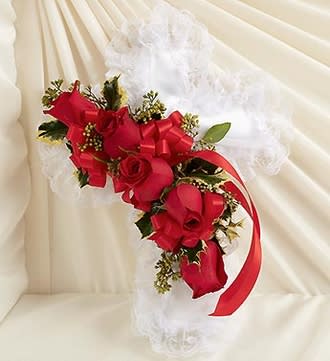 Satin Cross Pillow in Christmas Colors