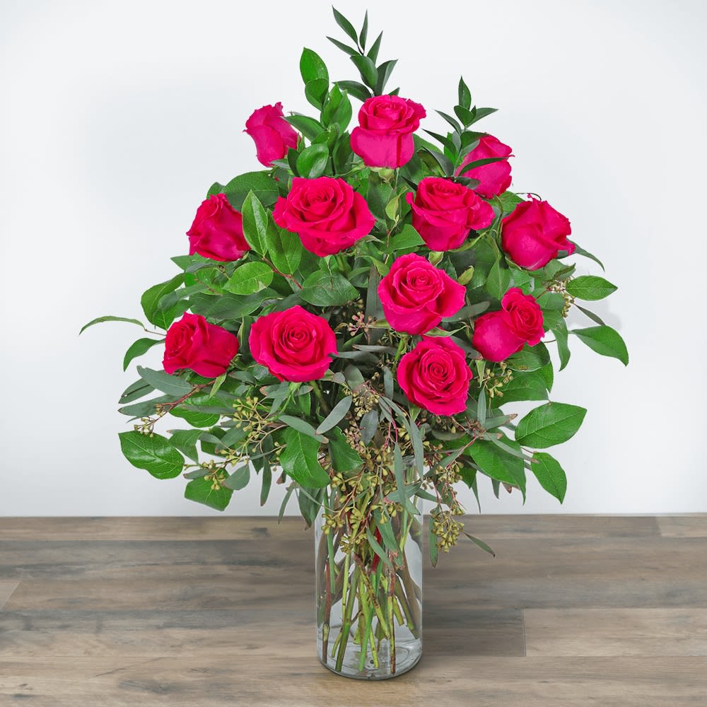 HOT PINK ROSES IN A VASE