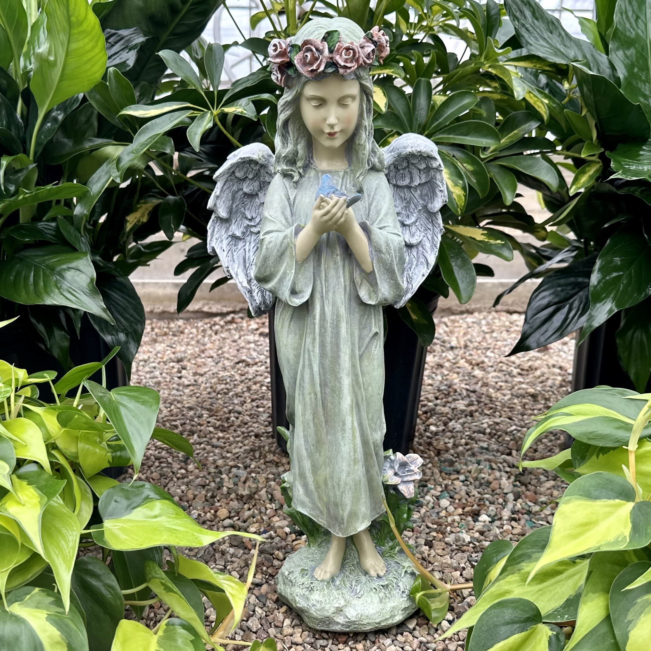Angel with Bird Flower Bouquet