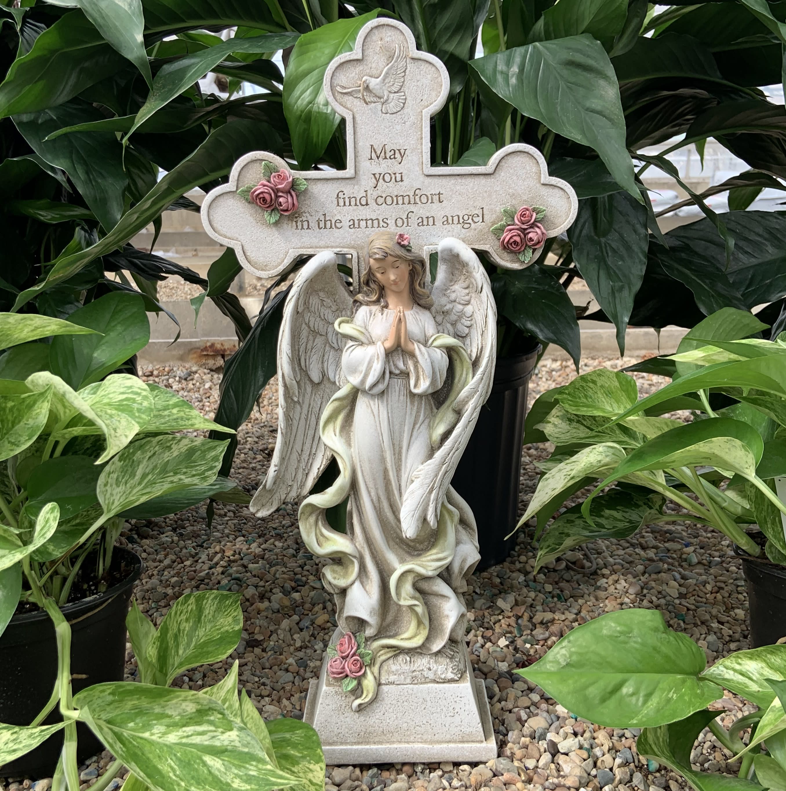 May You Find Comfort Praying Cross Angel Flower Bouquet