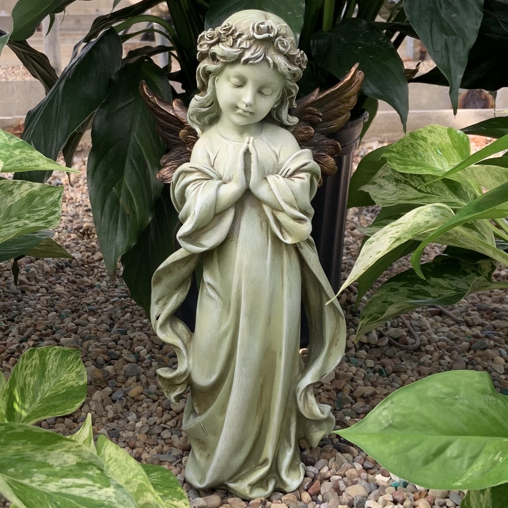 Praying Angel with Bronze Wings Flower Bouquet