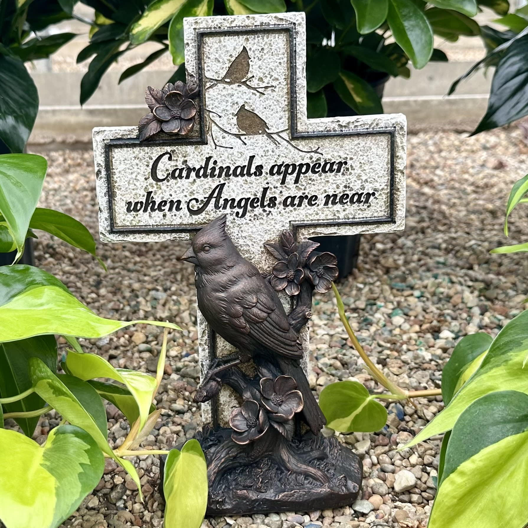 Cardinals Appear Memorial Cross Flower Bouquet