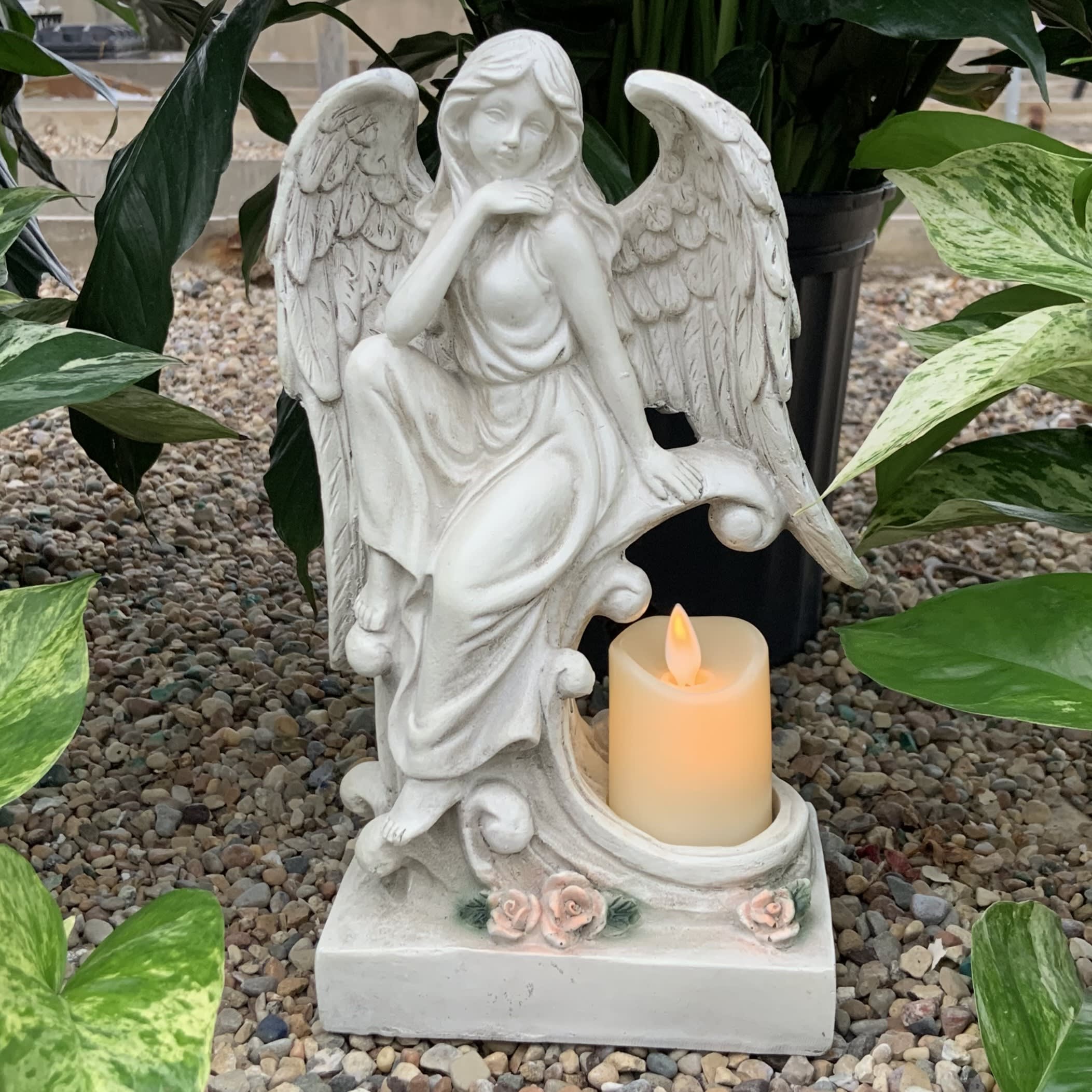 Angel with Candle Flower Bouquet