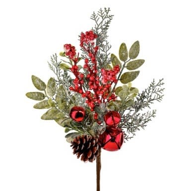 15'' FROSTED JINGLE BELL BERRY PINECONE SPRAY