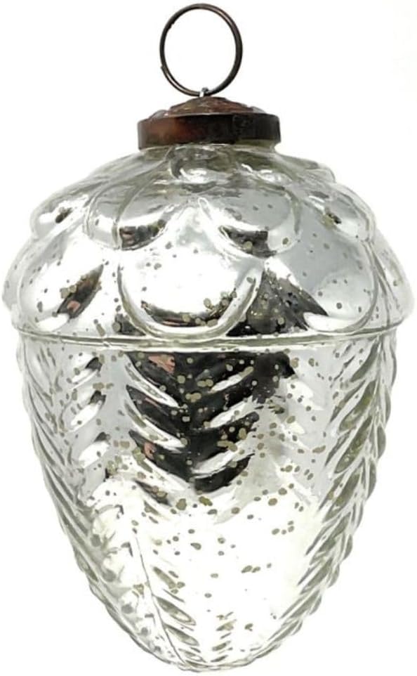 4.25 INCH SILVER MERCURY GLASS ACORN ORNAMENT