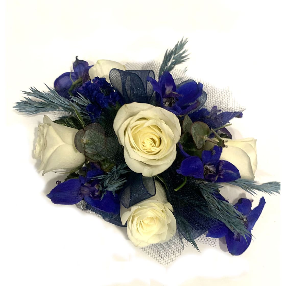 Shades of Blue Wrist Corsage Flower Bouquet