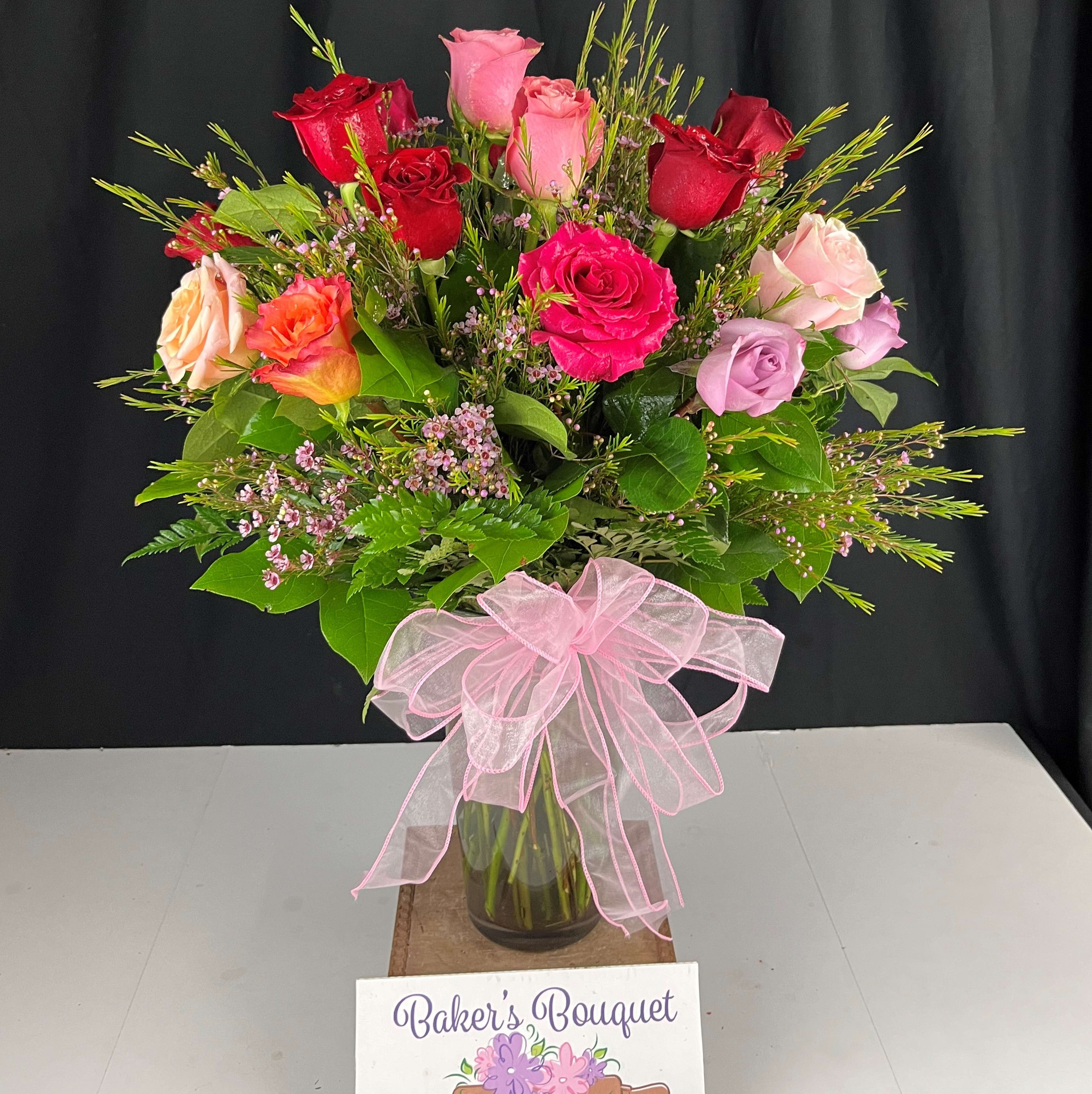 15 Mix Color Roses Flower Bouquet