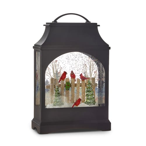 CARDINAL ON FENCE LIGHTED WATER LANTERN 11''